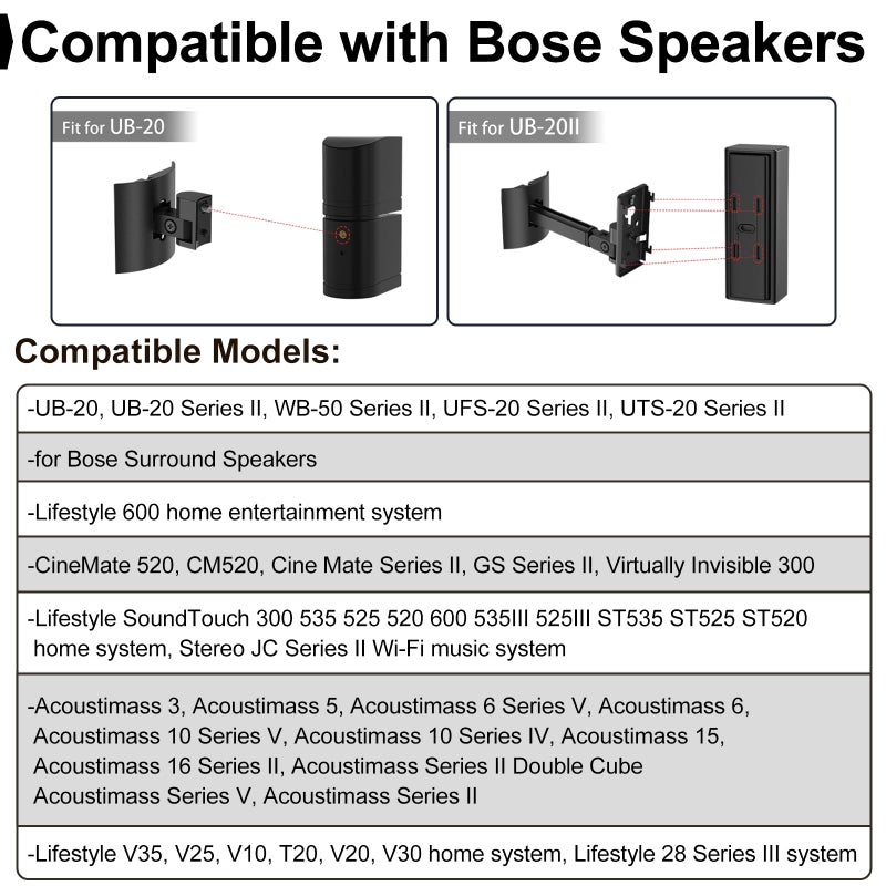Dinghosen Speaker Wall Mount and Ceiling Mount for Bose UB-20, UB-20 & WB-50 Series II Surround Sound Speaker Mounting Bracket Compatible with Bose CineMate Lifestyle Tilt & Swivel Adjustable up to 180Â°,Black - Image 3